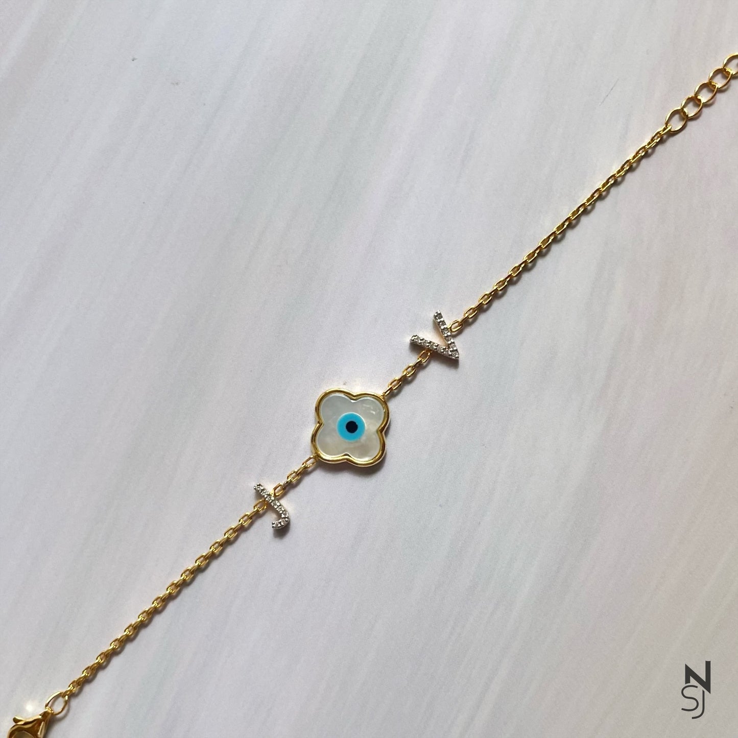 Studded Initial Evil eye Bracelet