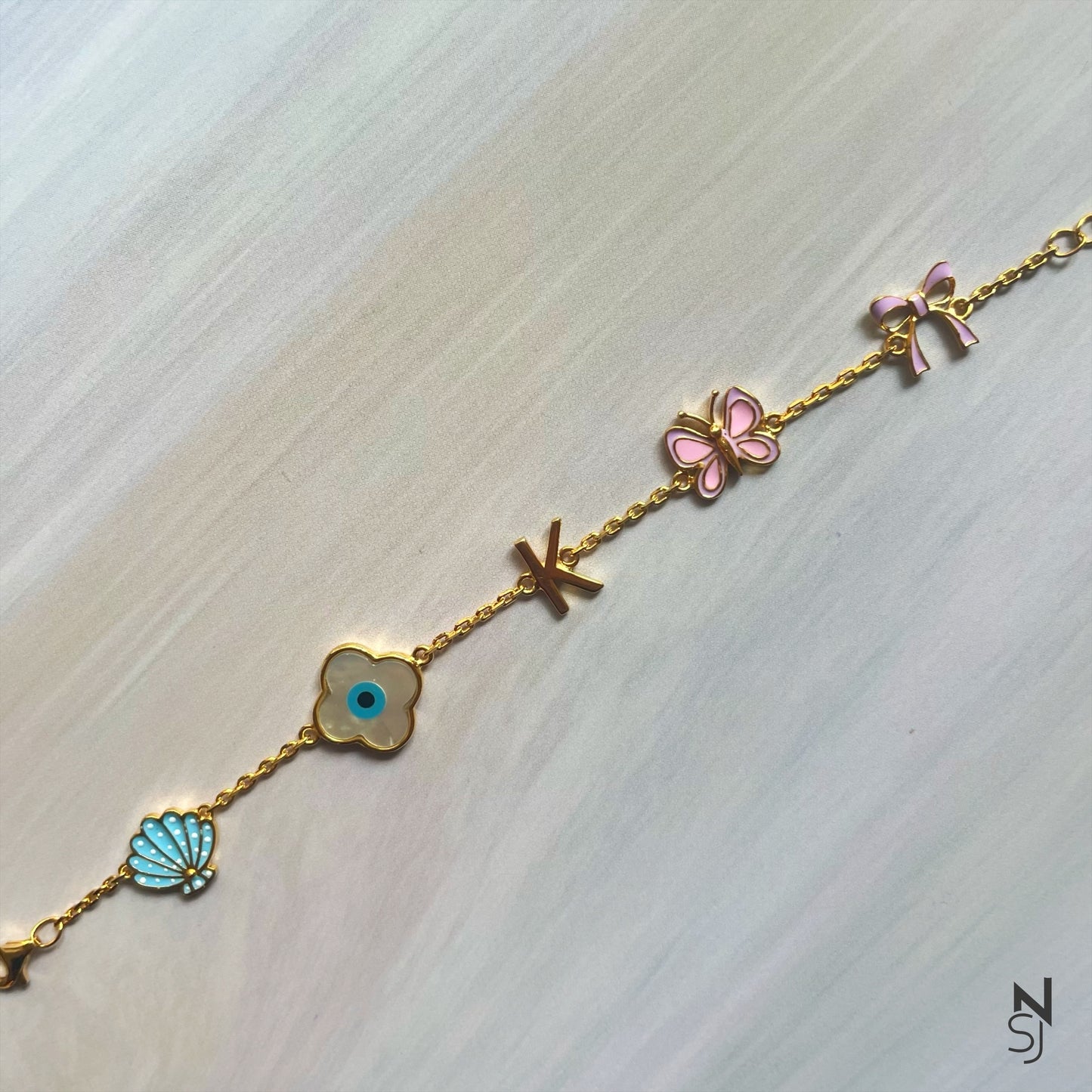 Custom Initial Bow Charm Bracelet