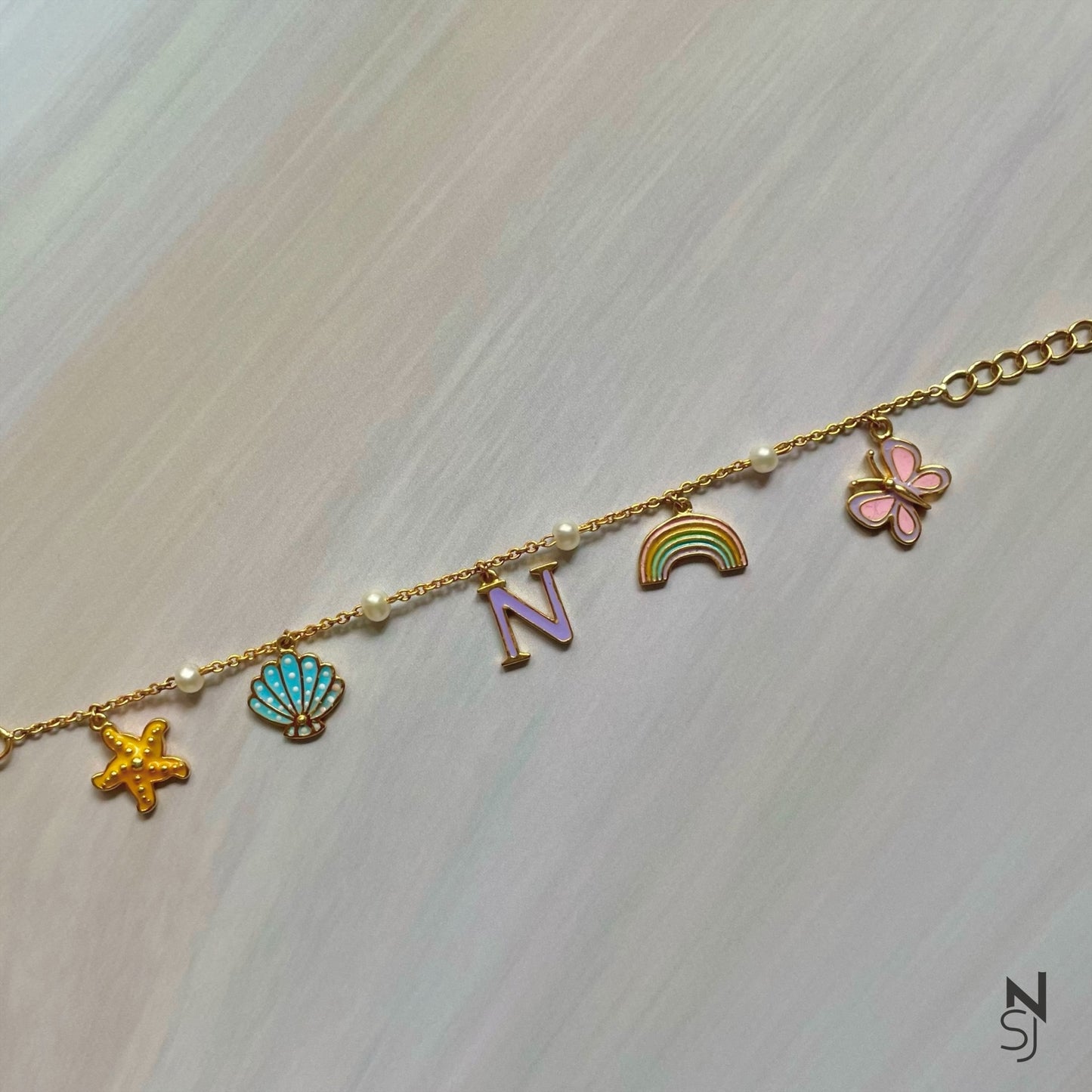 Custom Initial Charm Merry Enamel Bracelet