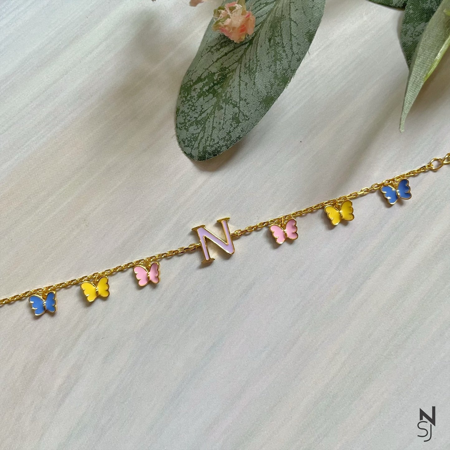 Enamelled Initial Butterfly Bracelet