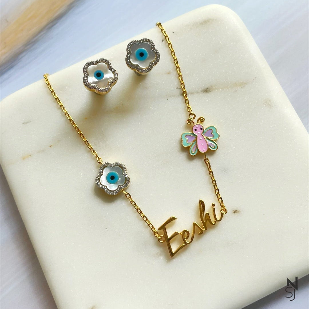 Whispering Wings Name Neckchain & Studs Set
