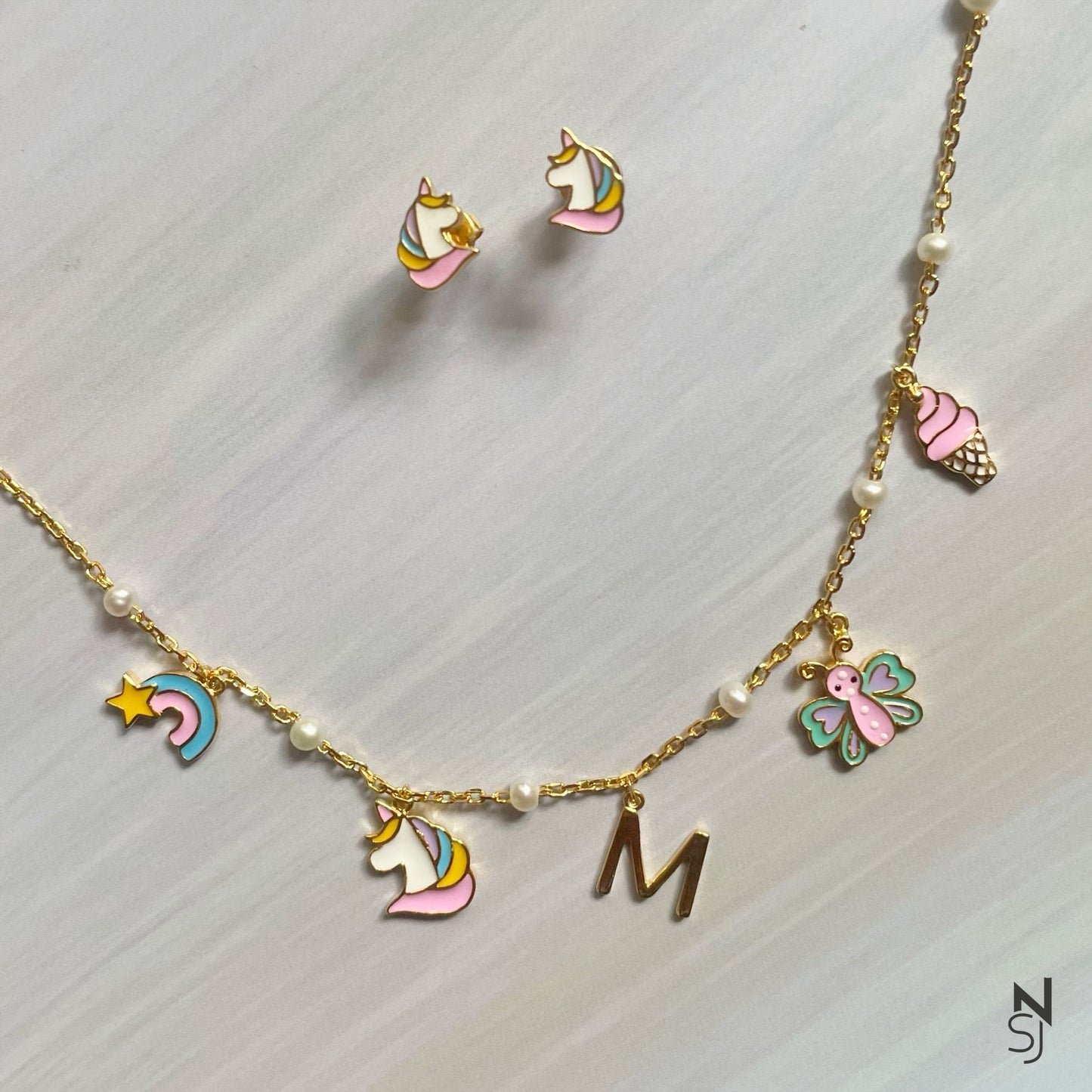 Custom Initial Charm Neckchain & Studs Set