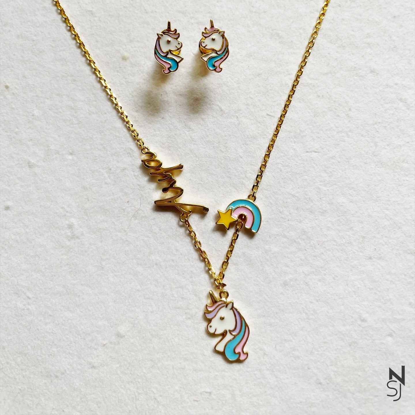 Unicorn Lover Name Neckchain & Studs Set