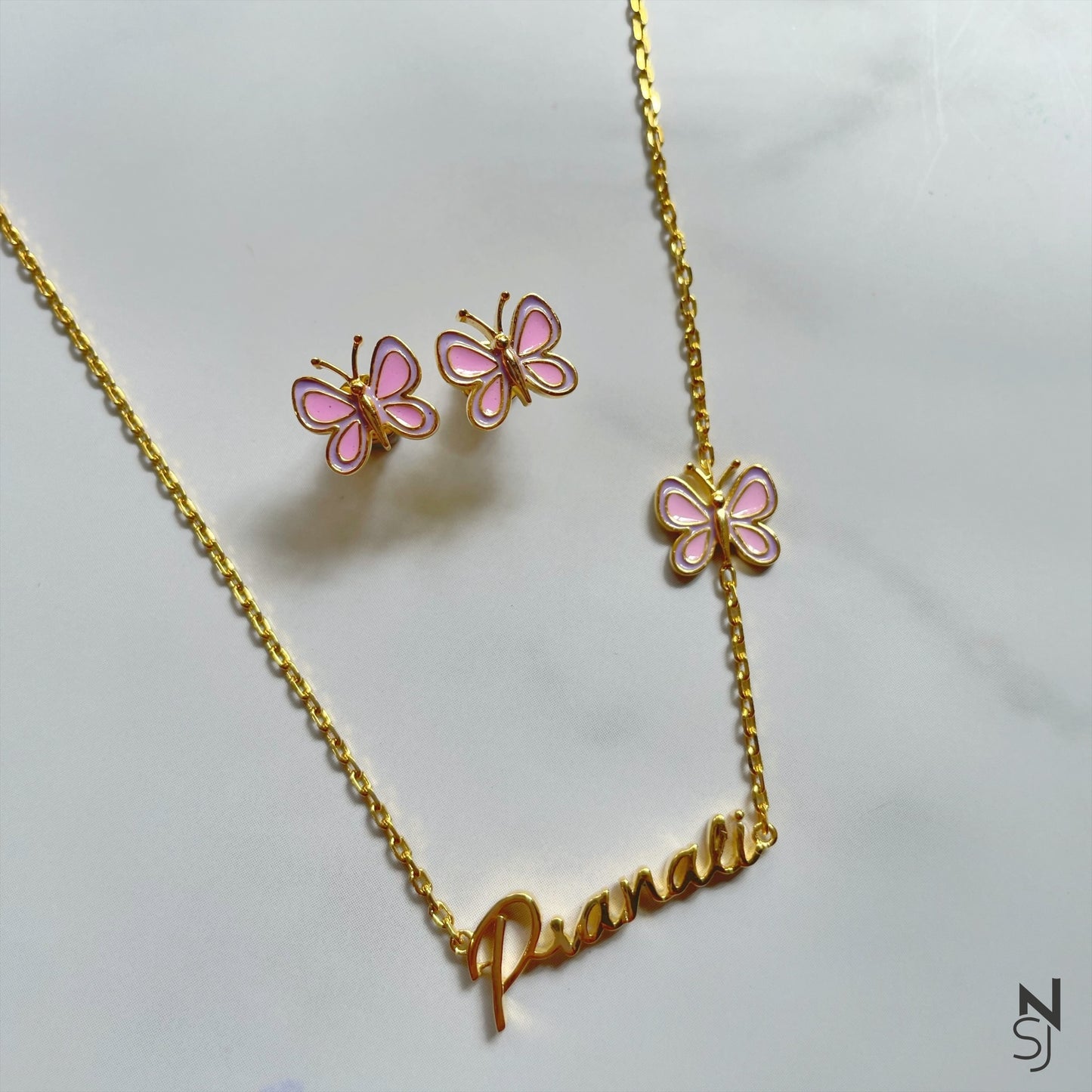Custom Name Butterfly Neckchain & Studs Set