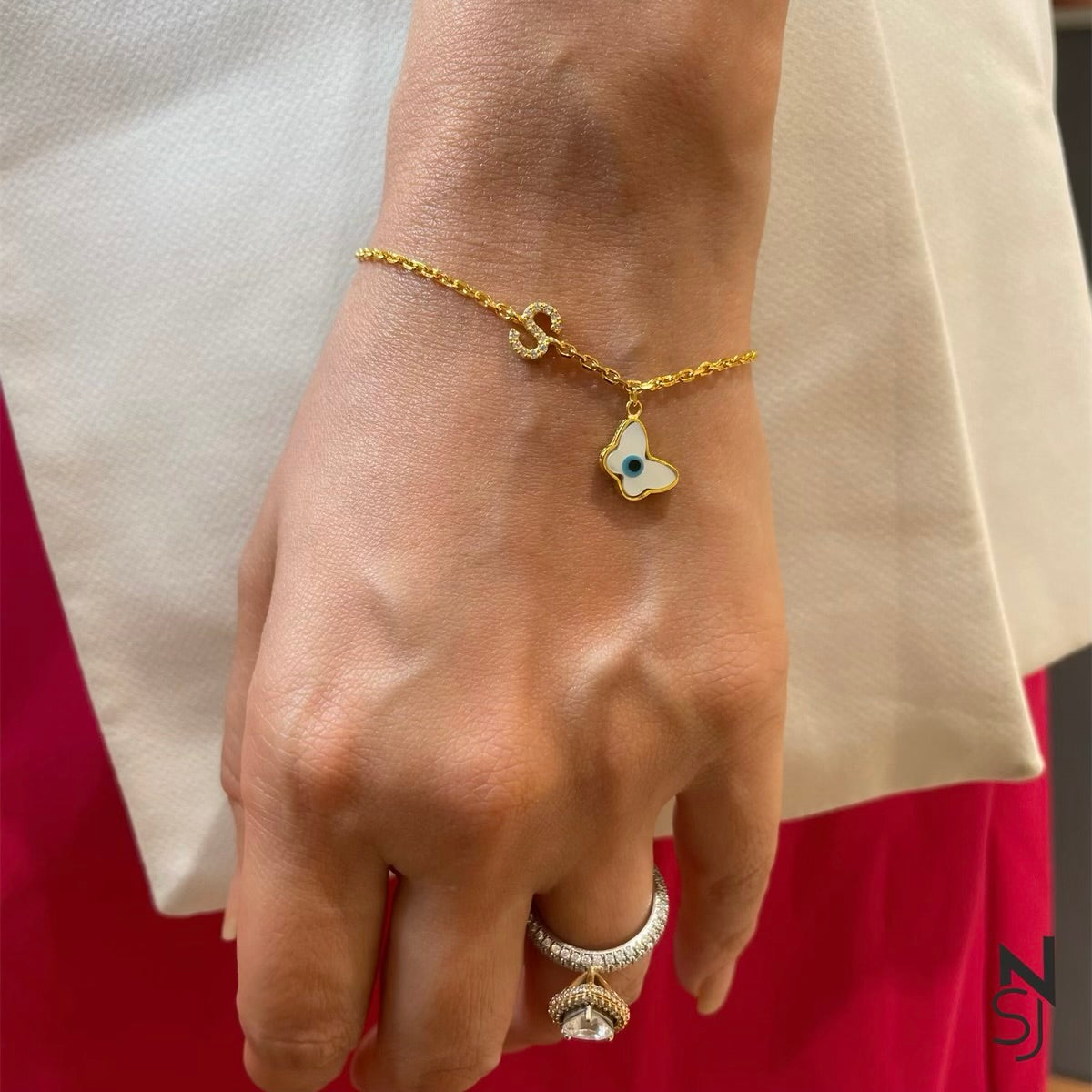 Studded Initial Evil Eye Bracelet