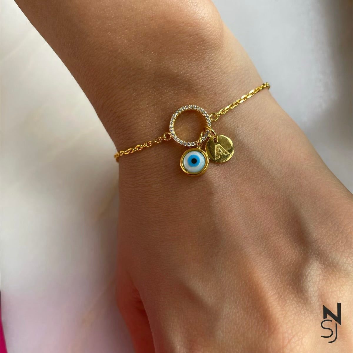 Custom Initial Evil Eye Bracelet