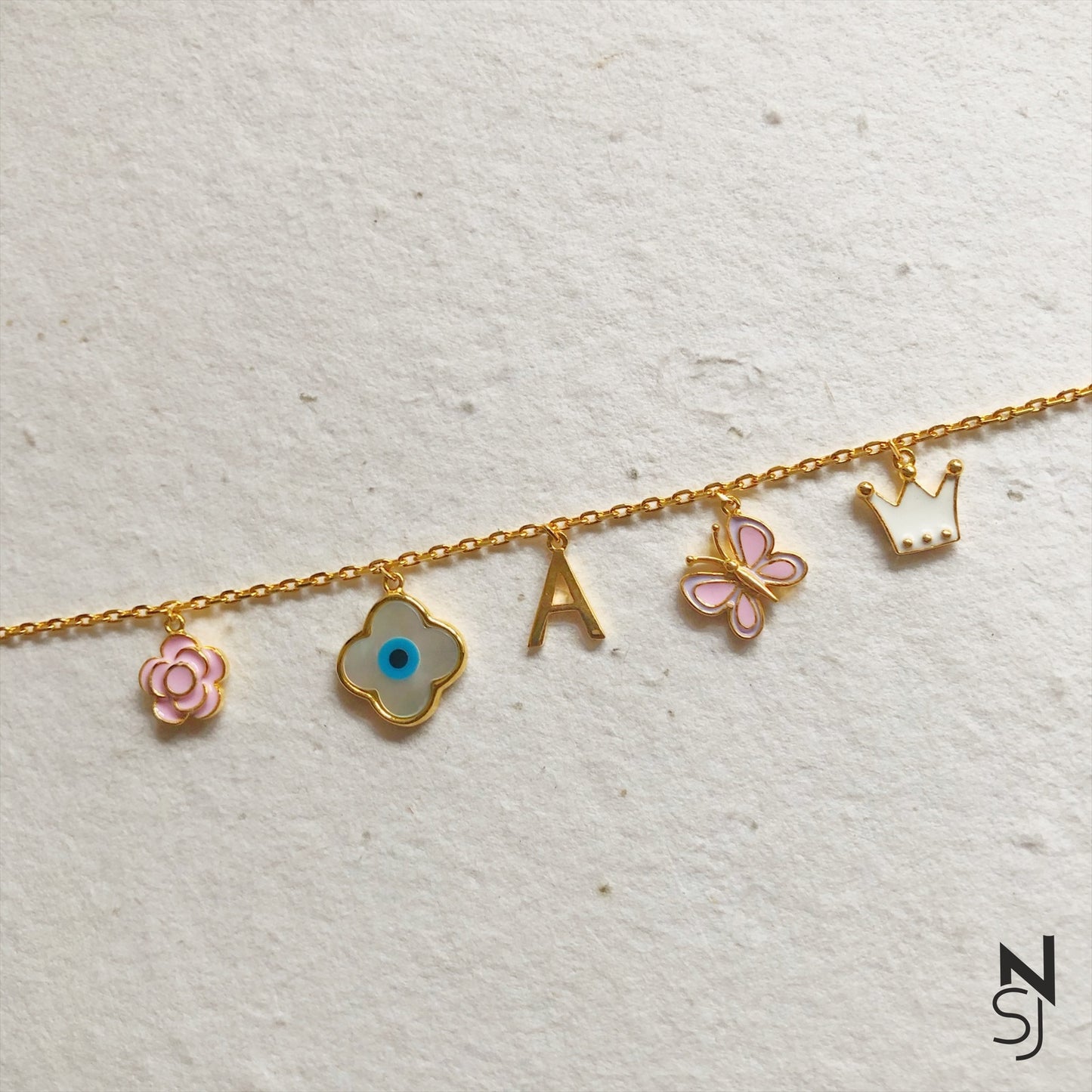 Charm Bracelet with Evil Eye & Custom Initial | Personalised 925 Silver Jewellery for Kids | Niashine