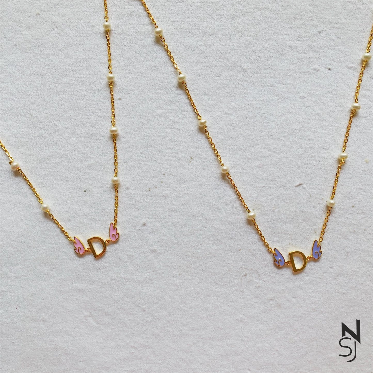 Angel wings with Custom Initial Neckchain