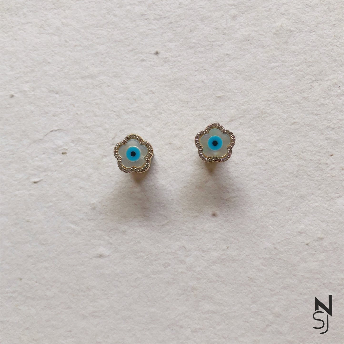 Studded Flower Evil Eye Studs