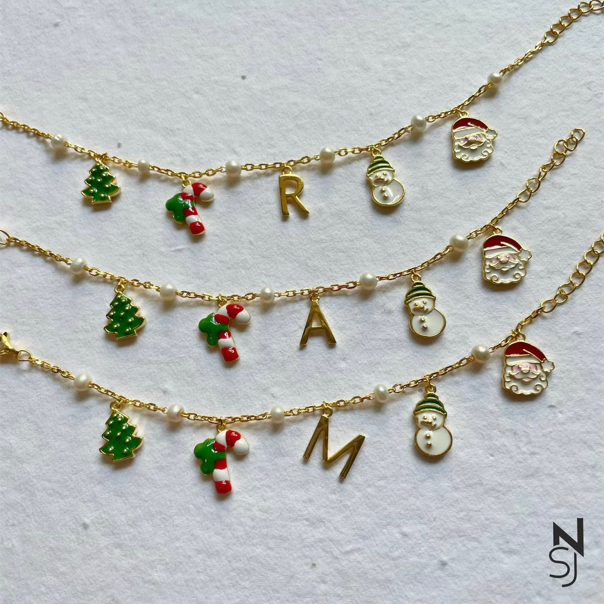 Christmas Fun Initial Charm Bracelet