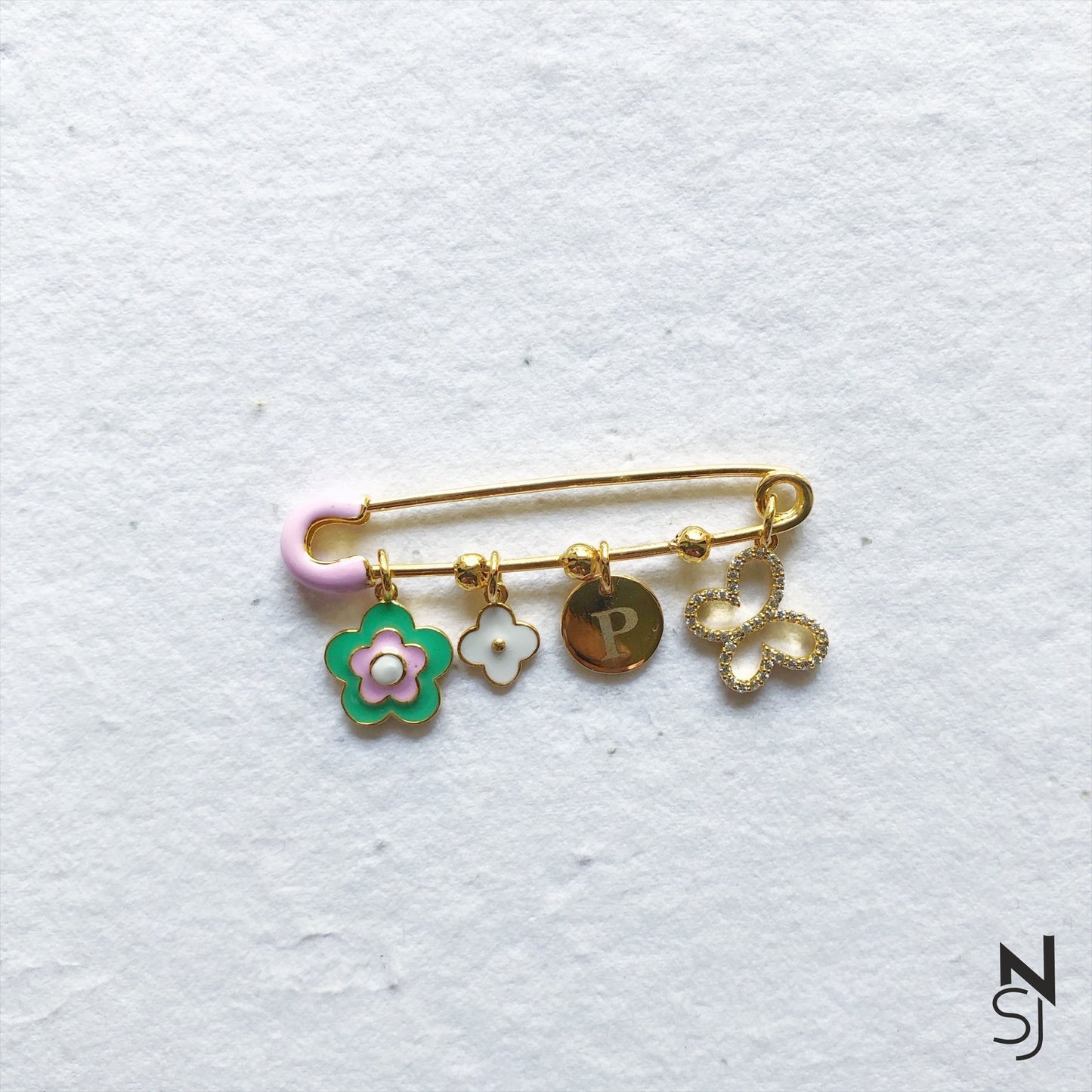 Flower Initial Baby Brooch