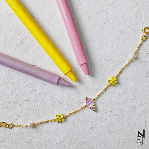 Icecream & Flower Bracelet | Personalised 925 Silver Jewellery for Kids | Niashine