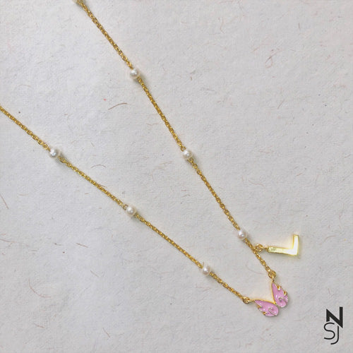 Angel wings with Hanging Custom Initial Neckchain