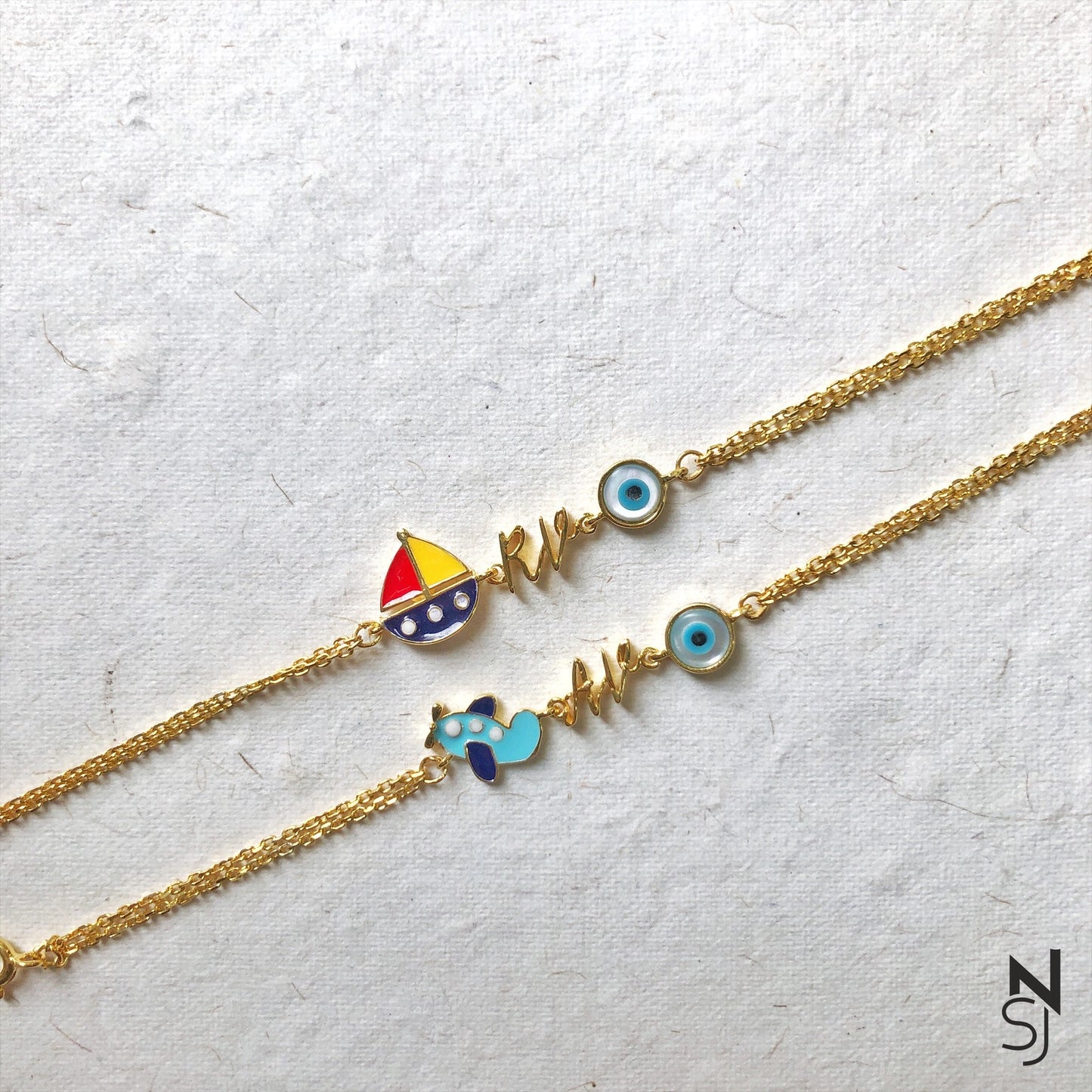 Custom Name Sailboat with Evil Eye Bracelet