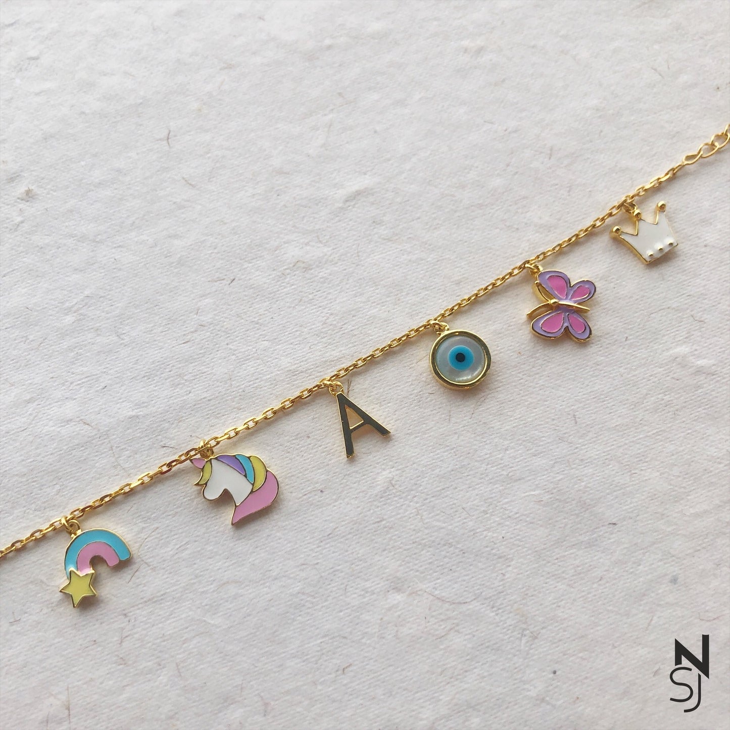 Charm Bracelet with Evil Eye & Custom Initial