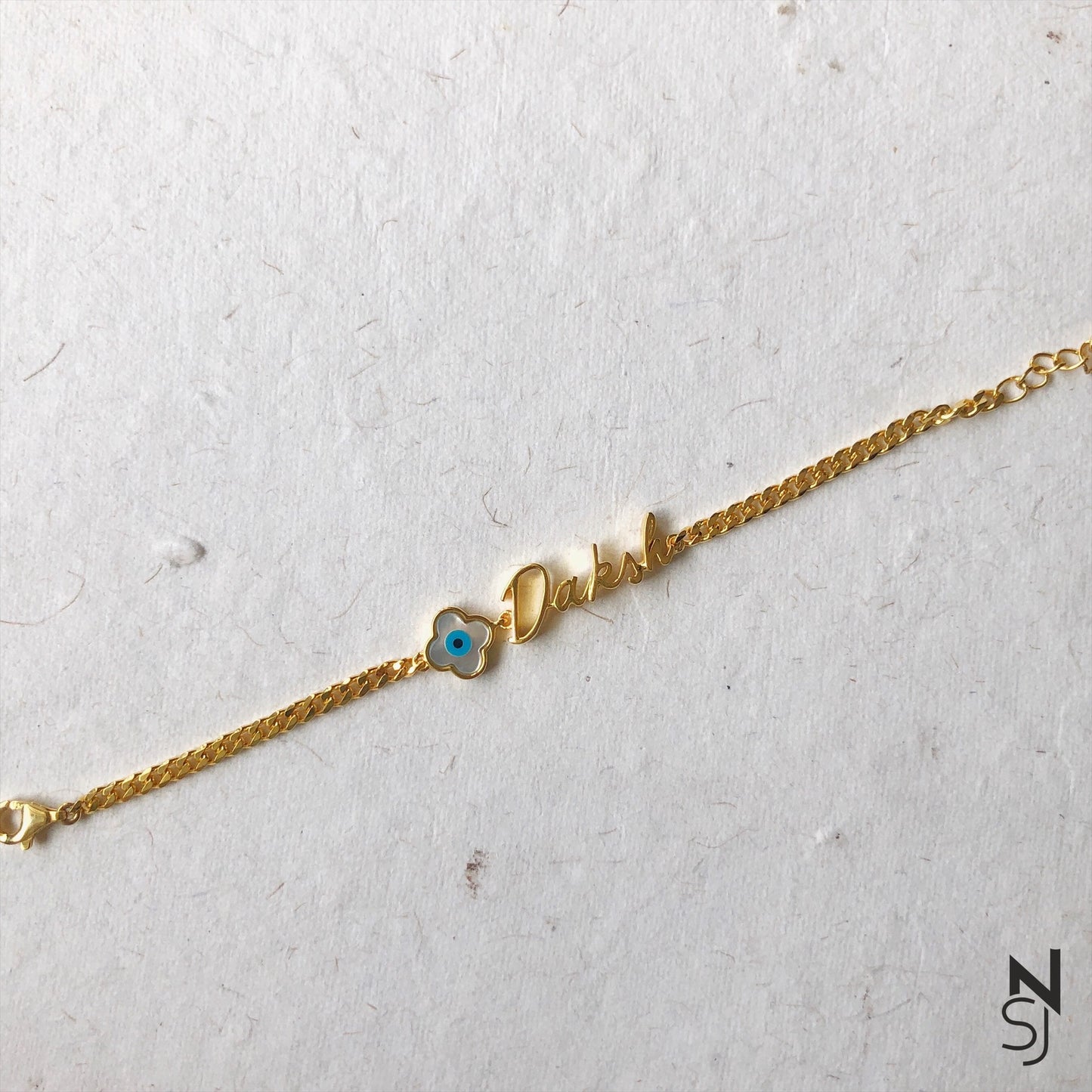 Name & Clover Evil Eye Bracelet