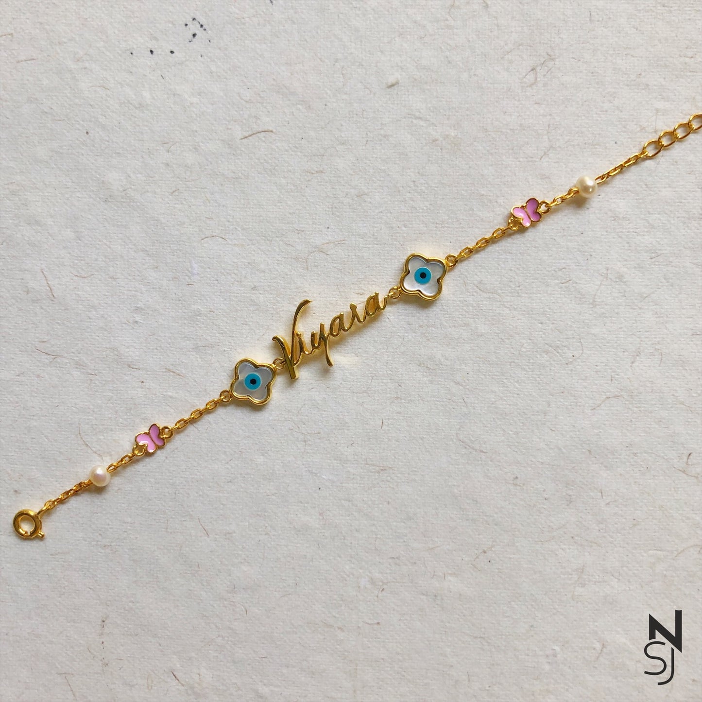 Custom Name Bracelet with Evil Eyes & Butterflies