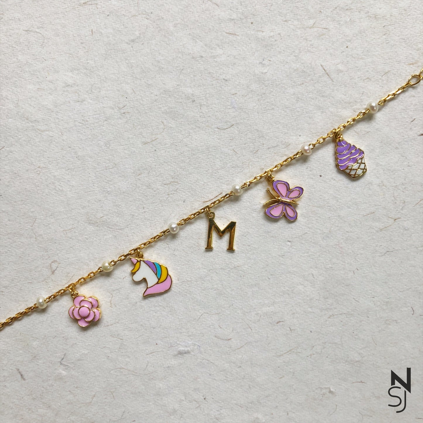 Cupcake Delight Custom Initial Charm Bracelet