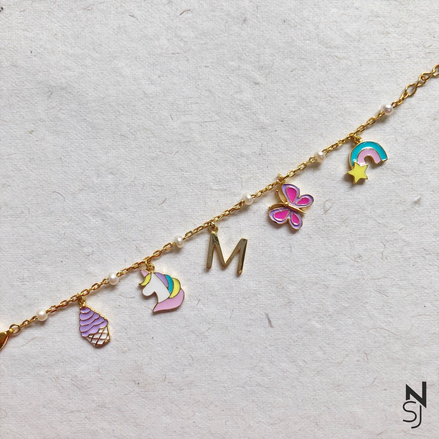 Fluttering Wings Custom Initial Charm Bracelet