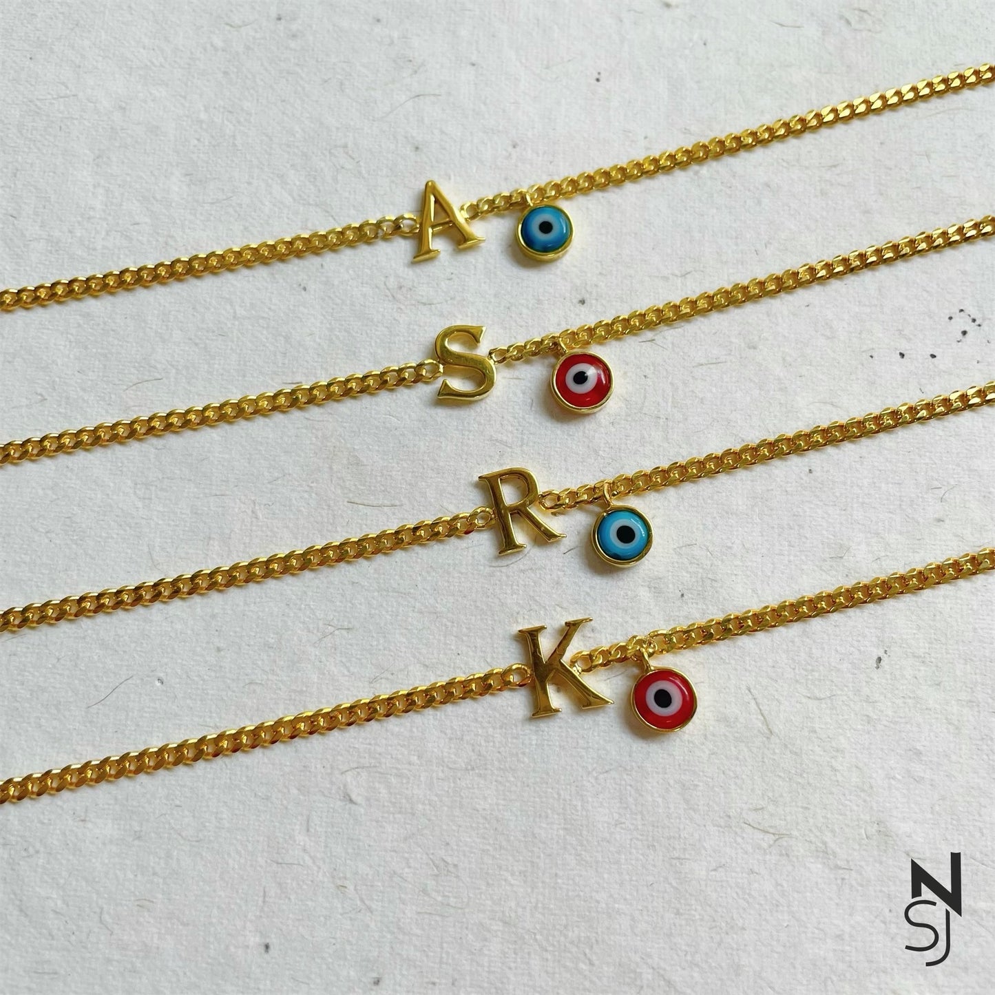 Initial & Blue Evil Eye Bracelet