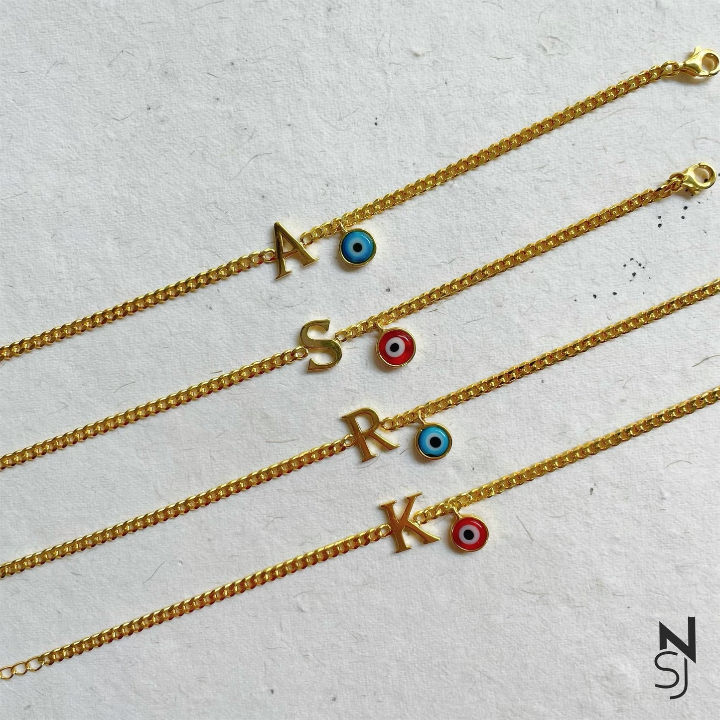 Initial & Red Evil Eye Bracelet | Personalised 925 Silver Jewellery for Kids | Niashine