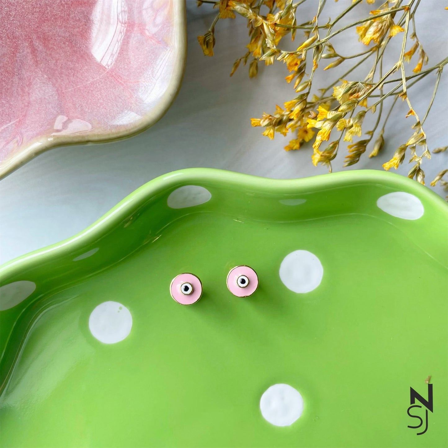 Pink Evil Eye Studs | Personalised 925 Silver Jewellery for Kids | Niashine