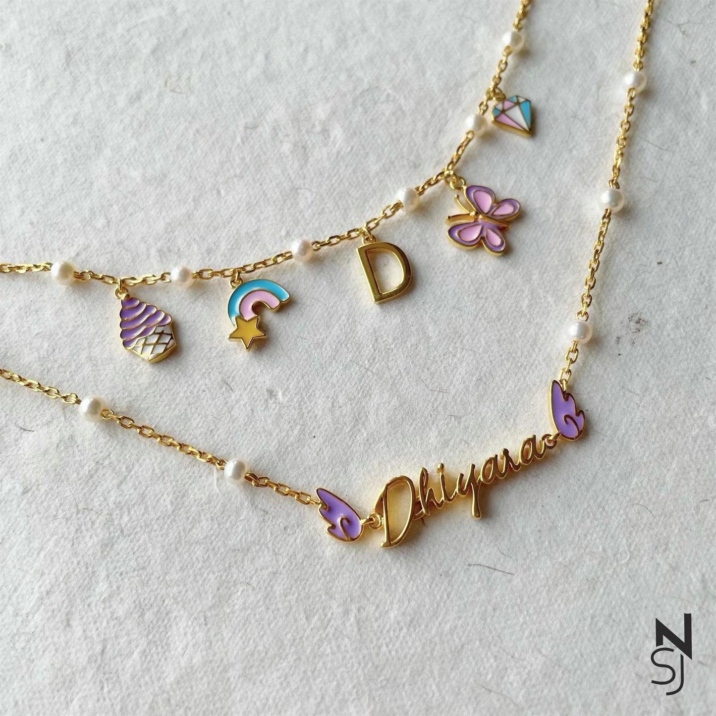 Charm Bracelet and Custom Name Neckchain