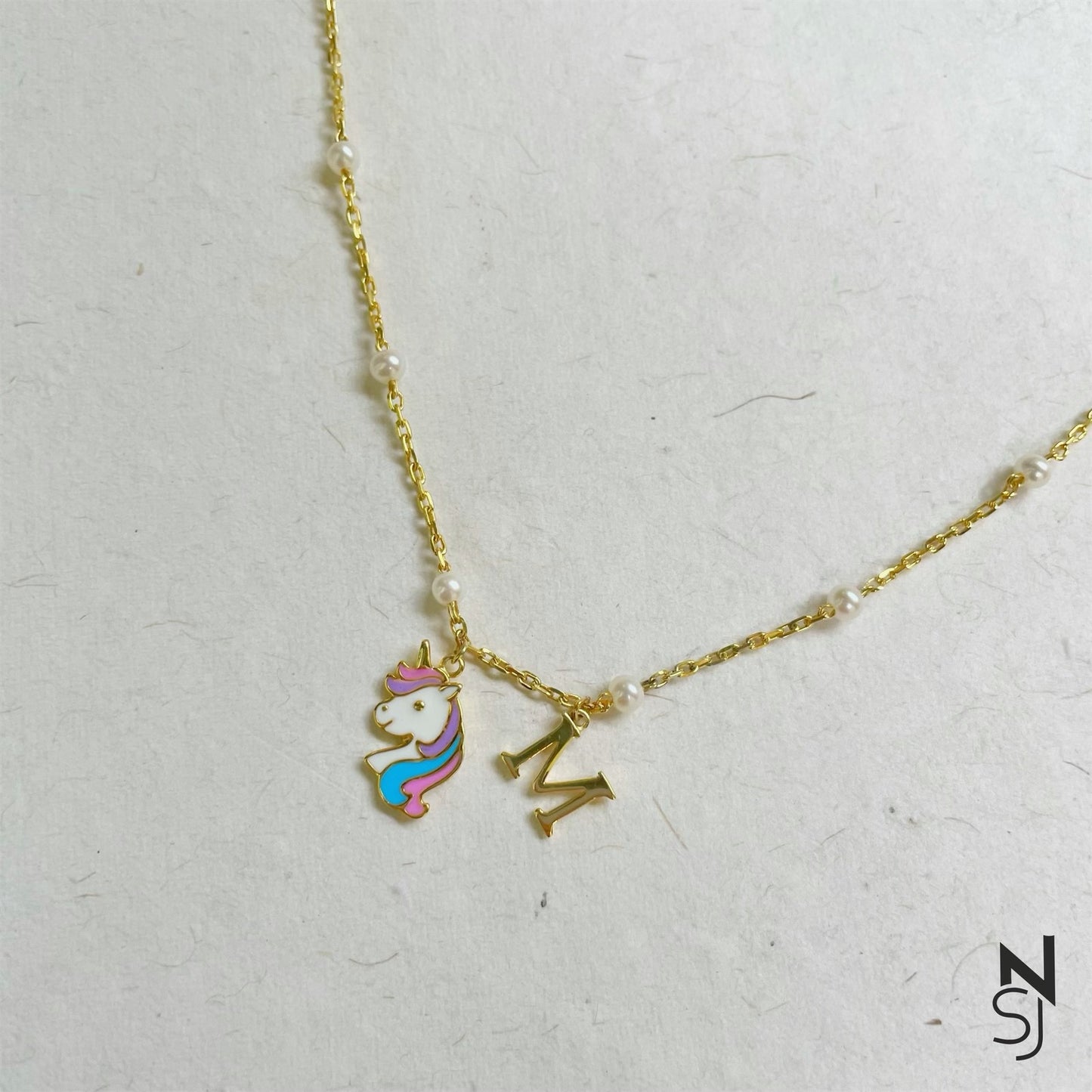 Unicorn Neckchain with Initial Hanging