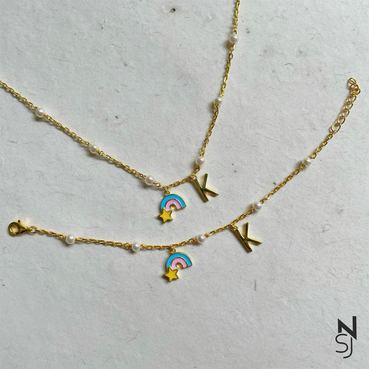 Custom Initial Rainbow Neckchain & Bracelet Set
