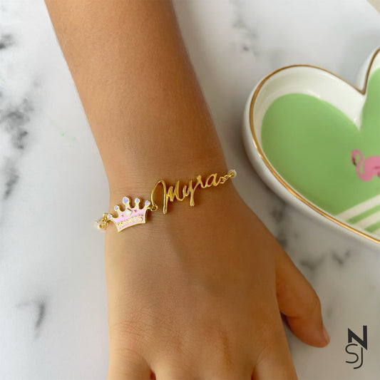 Custom Name Tiara Bracelet | Personalised 925 Silver Jewellery for Kids | Niashine