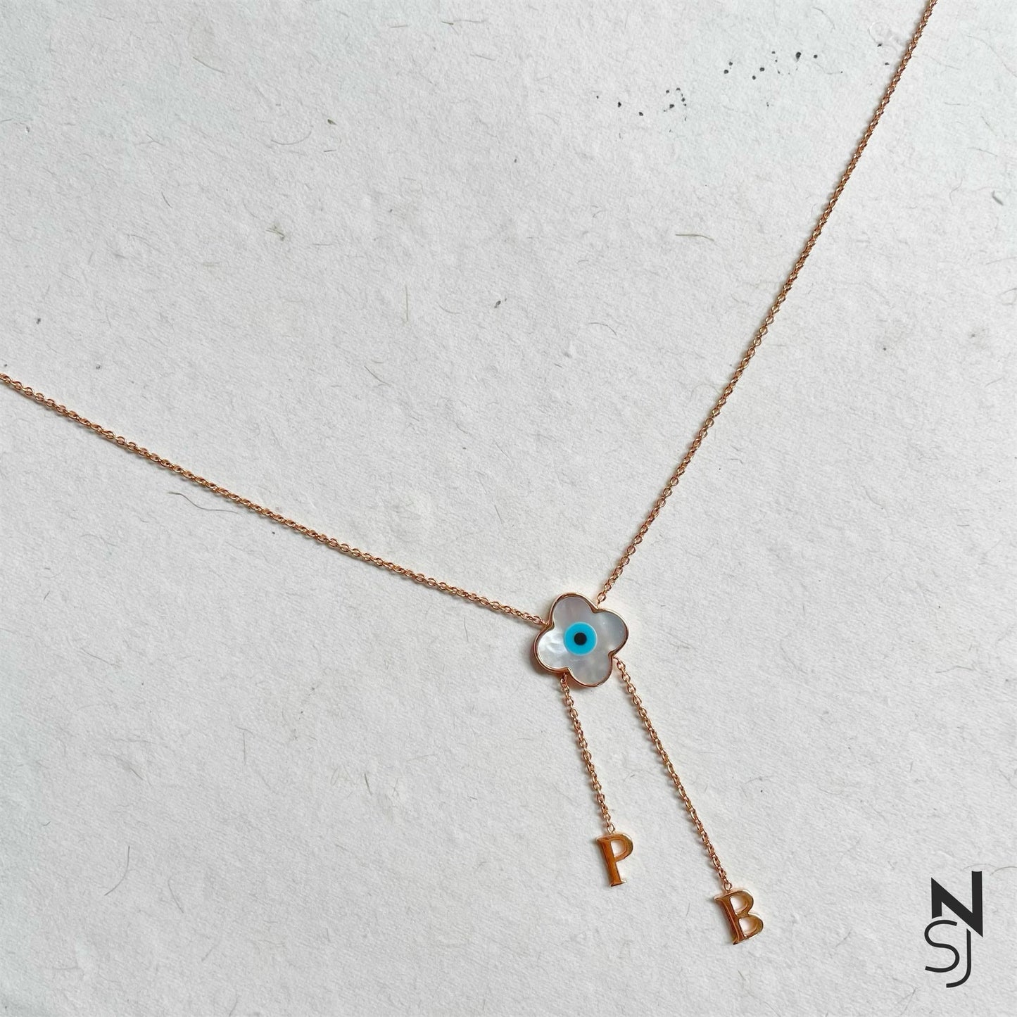 Evil Eye Neckchain with Hanging Initials | Personalised 925 Silver Jewellery for Kids | Niashine
