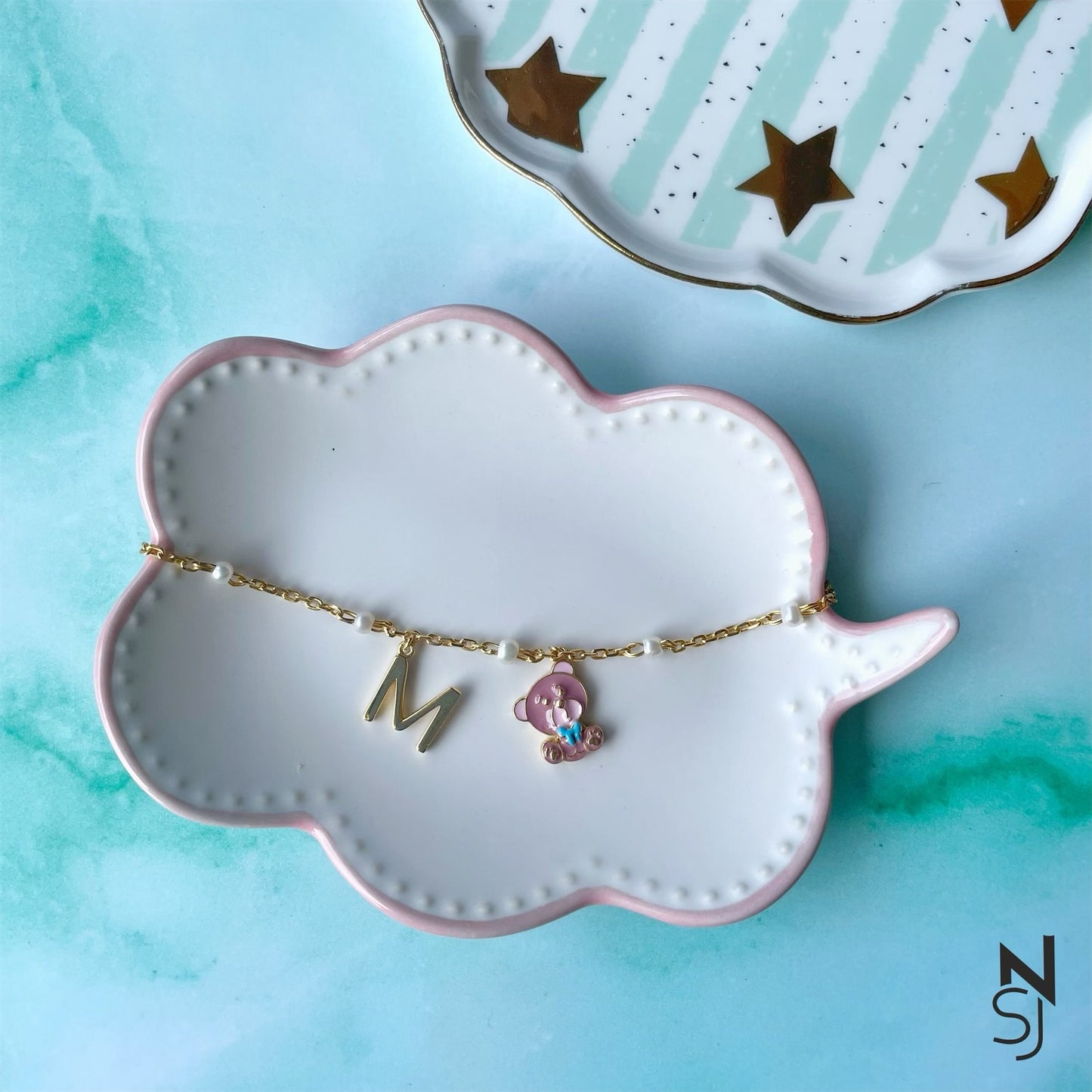 Custom Initial Teddy Bracelet | Personalised 925 Silver Jewellery for Kids | Niashine