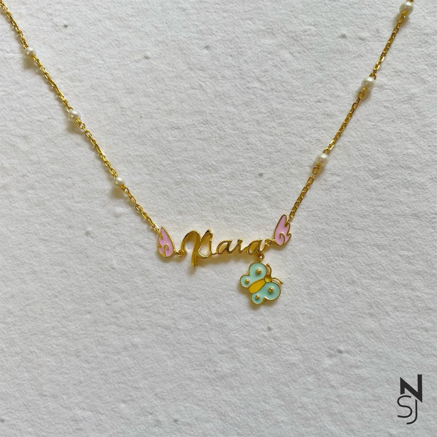 Name Neckchain & Charm Bracelet Set in Gold-Plated Silver