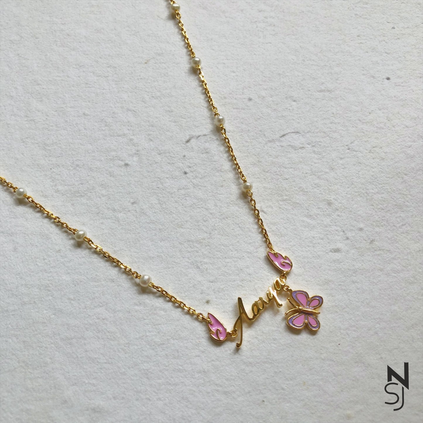 Custom Name Angel Wing Neckchain with a Butterfly Hanging