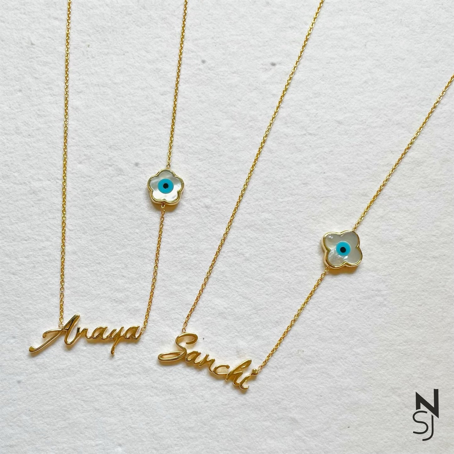 Custom Name Clover Evil Eye Neckchain