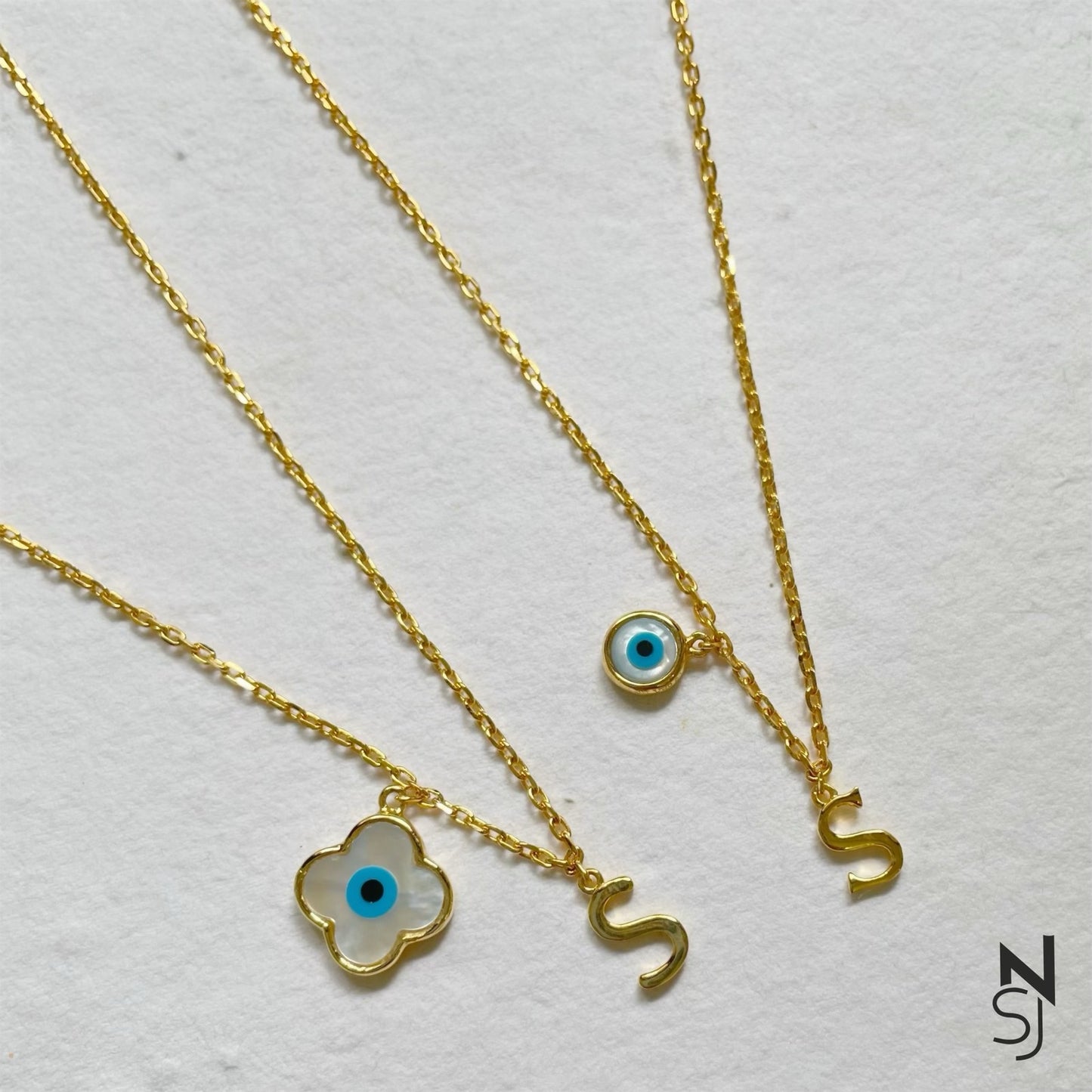 Custom Initial Clover Evil Eye Neckchain