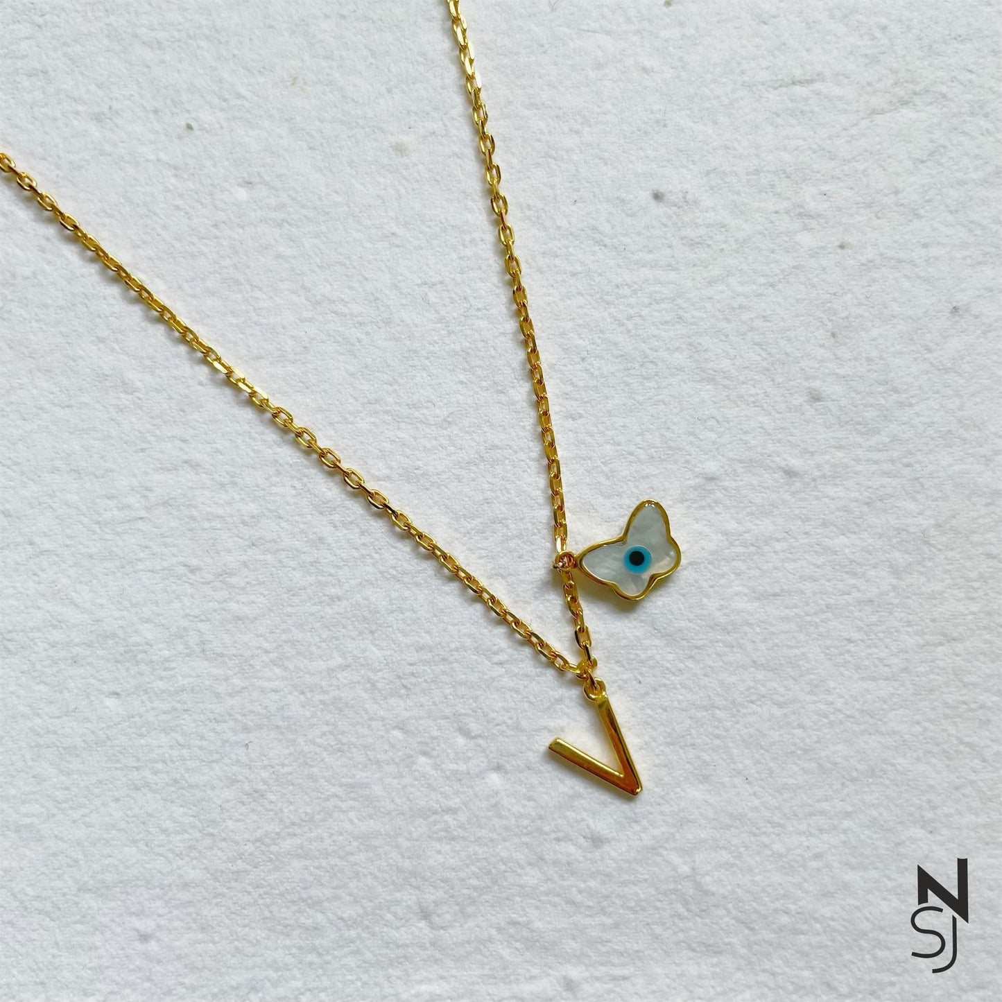 Custom Initial Butterfly Evil Eye Neckchain