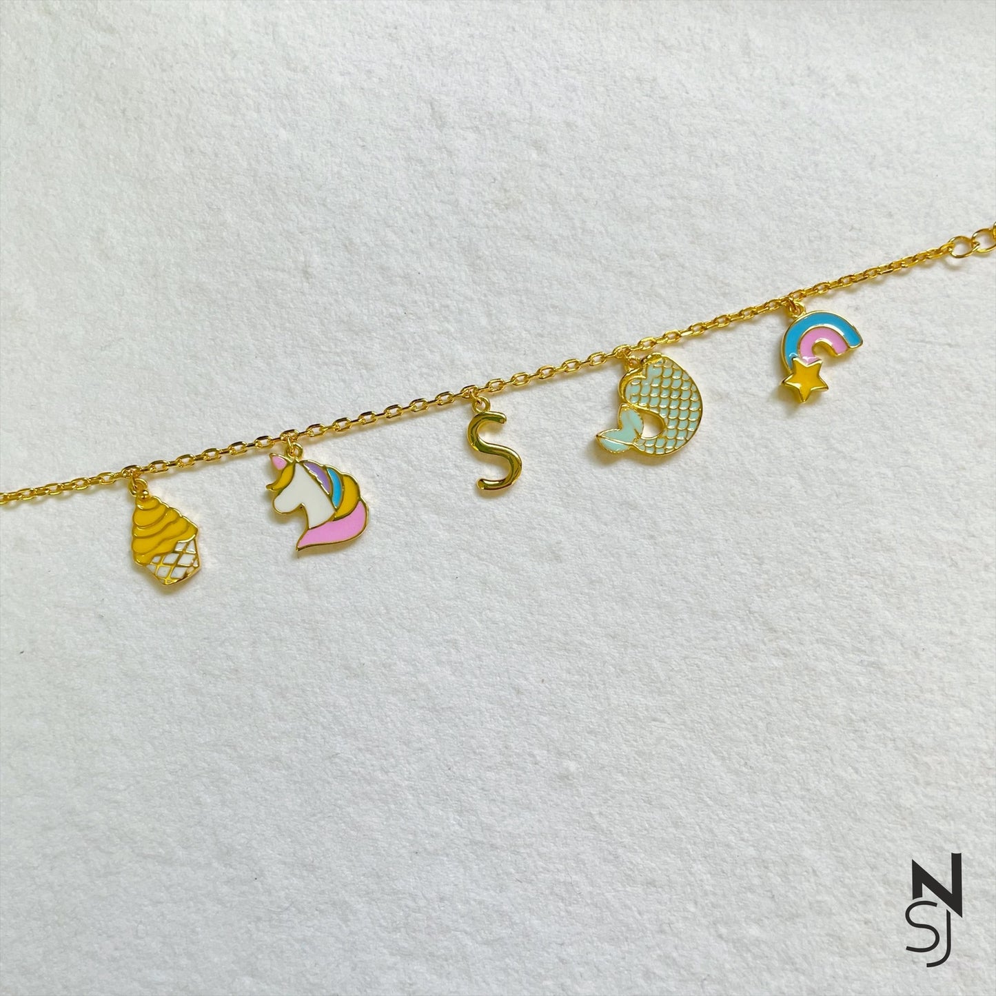 Custom Initial Charm Bracelet | Personalised 925 Silver Jewellery for Kids | Niashine