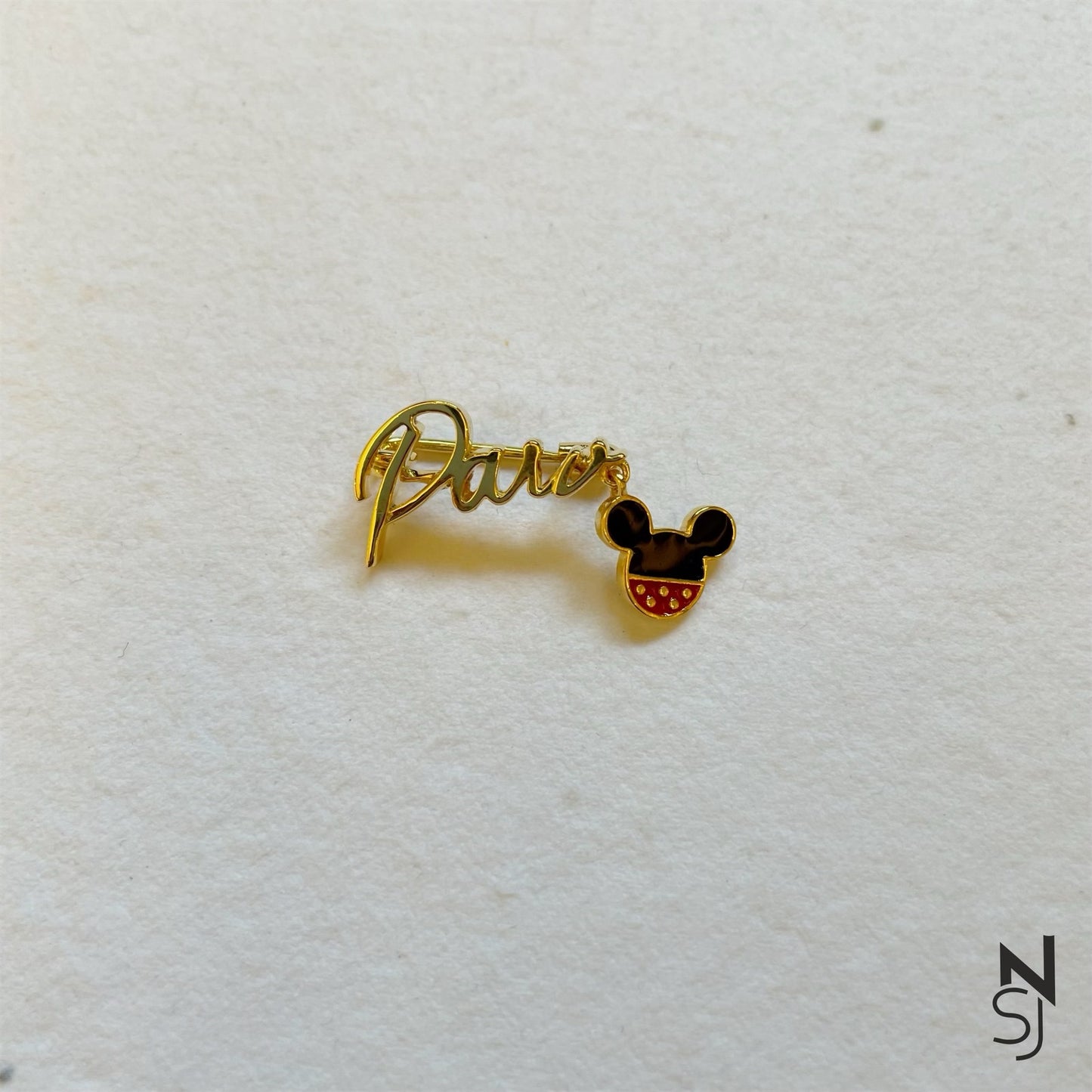Collar Pin with Mickey Hanging | Personalised 925 Silver Jewellery for Kids | Niashine