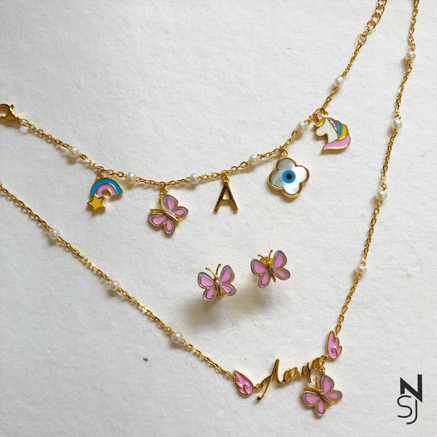 Angel Wing Neckchain, Charm Bracelet & Studs Set