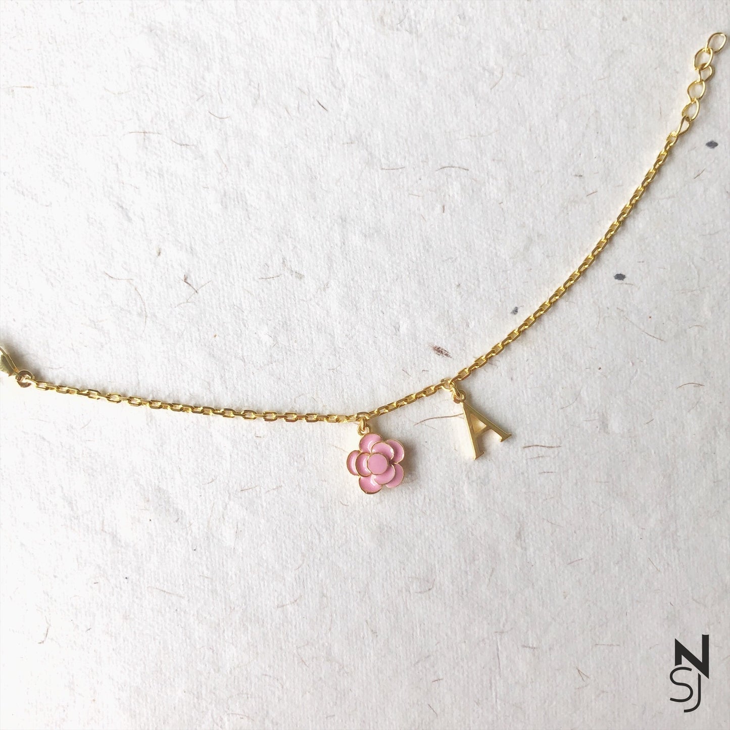 Rose & Custom Initial Bracelet | Personalised 925 Silver Jewellery for Kids | Niashine