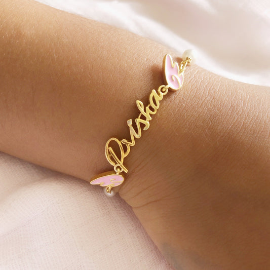 Custom Name Angel Wings Bracelet | Personalised 925 Silver Jewellery for Kids | Niashine