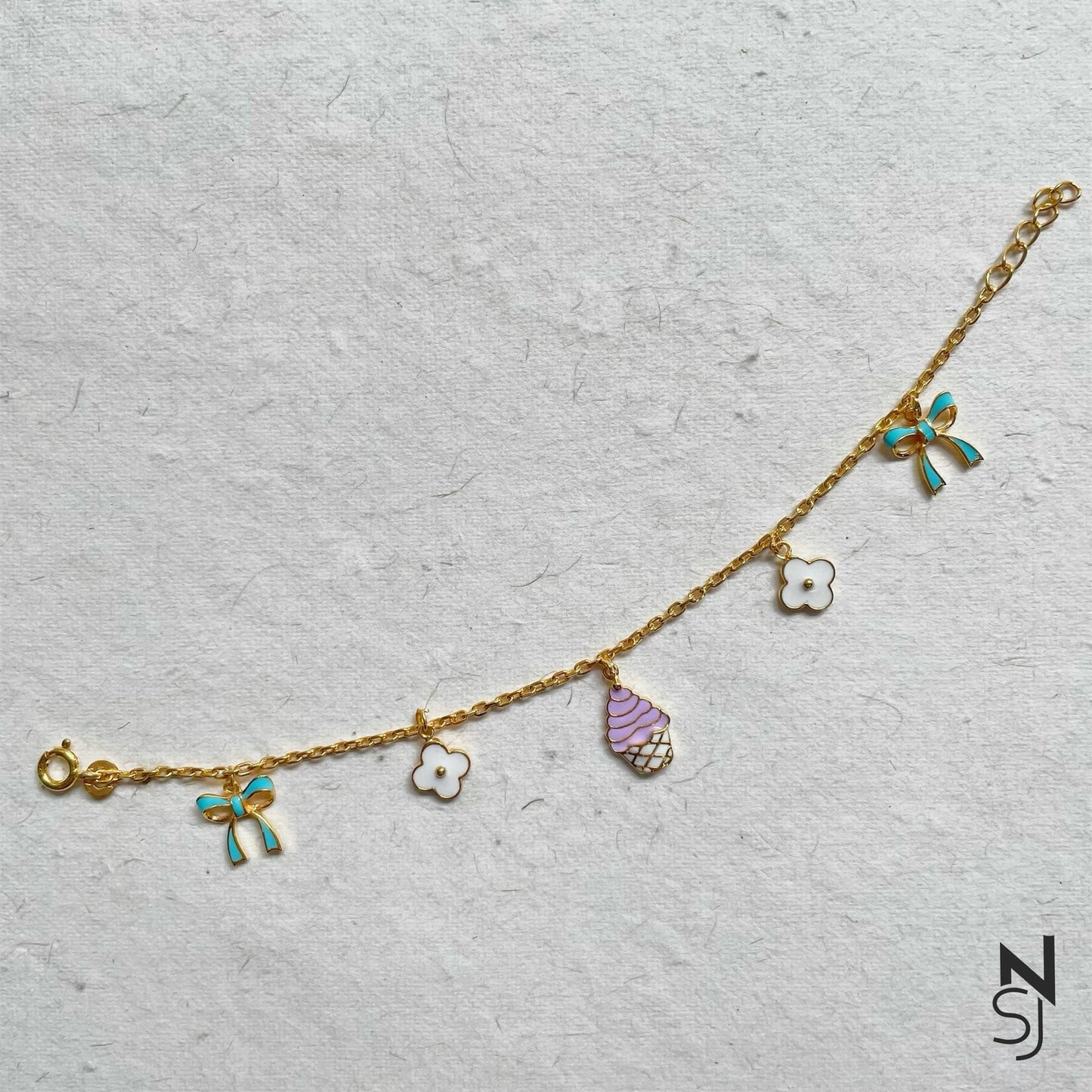 Cupcakes and Bow Charm Bracelet