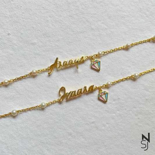 Custom Name with Dangling Diamond Bracelet | Personalised 925 Silver Jewellery for Kids | Niashine