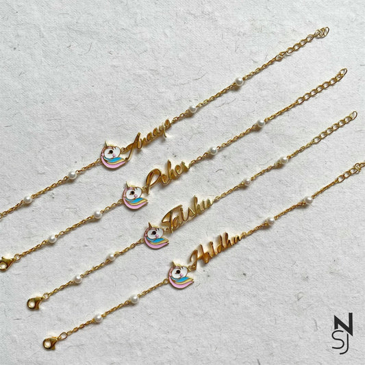 Custom Name with Unicorn Bracelet | Personalised 925 Silver Jewellery for Kids | Niashine