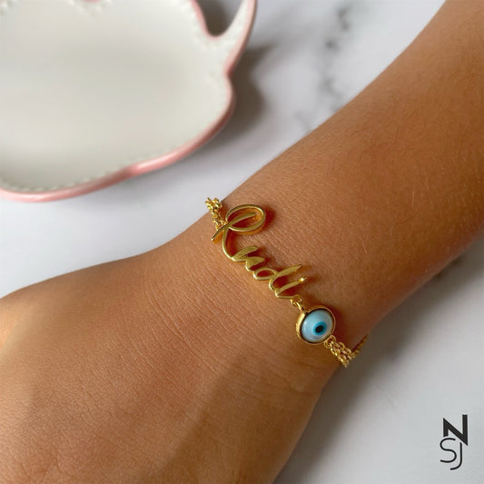 Custom Name Evil Eye Bracelet | Personalised 925 Silver Jewellery for Kids | Niashine