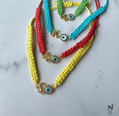 Adjustable Custom Initial Evil Eye Bracelet