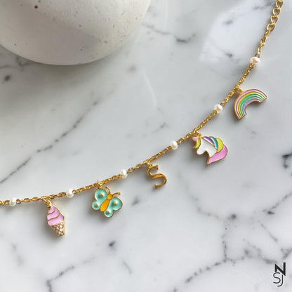 Rainbow Delight Charm Bracelet with Custom Initial