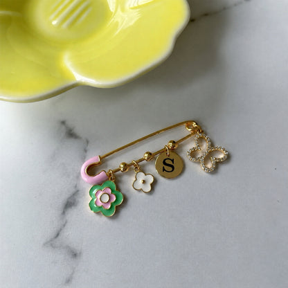 Flower Initial Baby Brooch