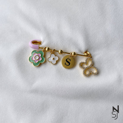 Flower Initial Baby Brooch